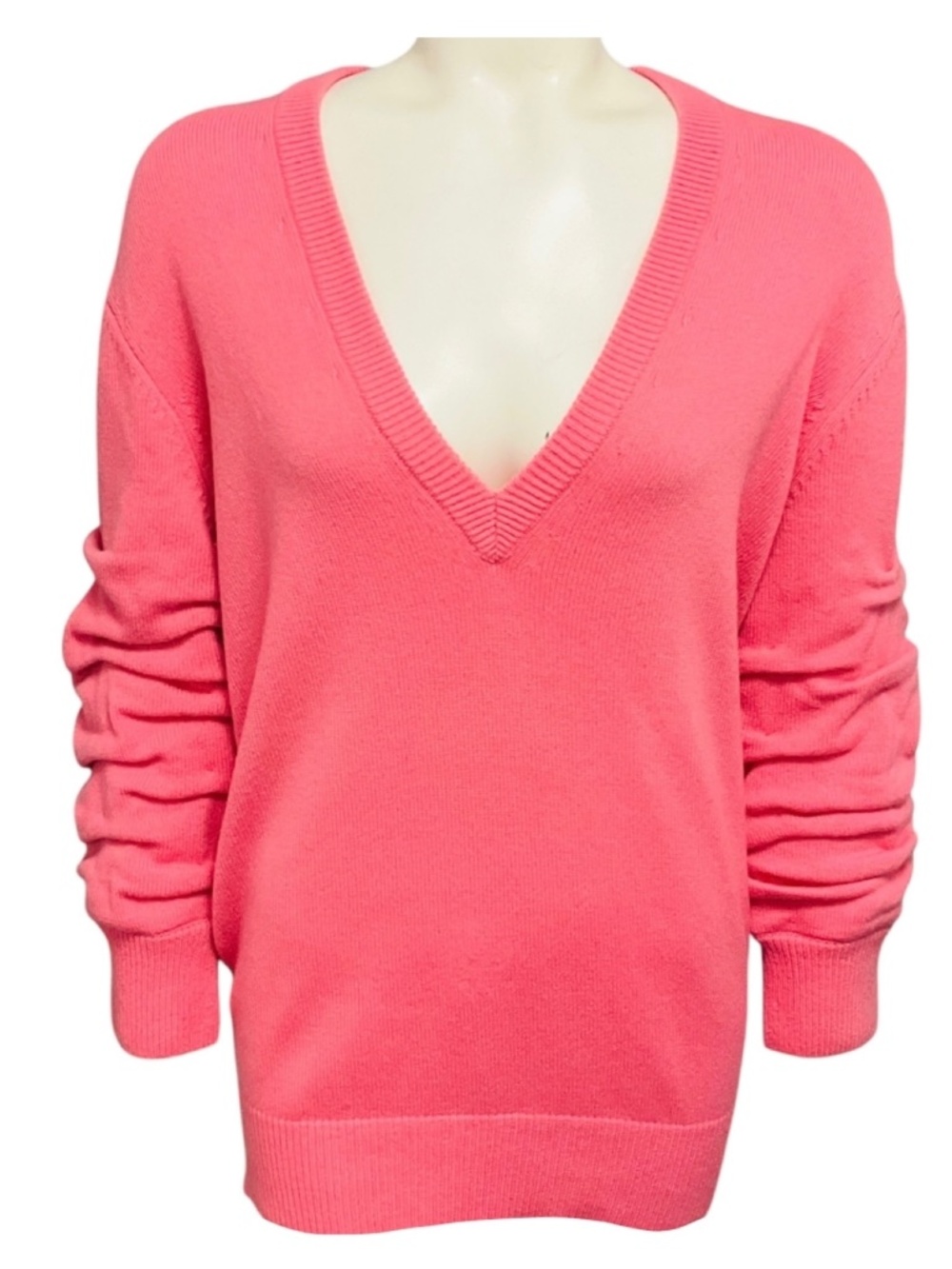 MICHAEL KORS COLLECTION GERANIUM PINK CASHMERE CRUSHED SLEEVE SWEATER